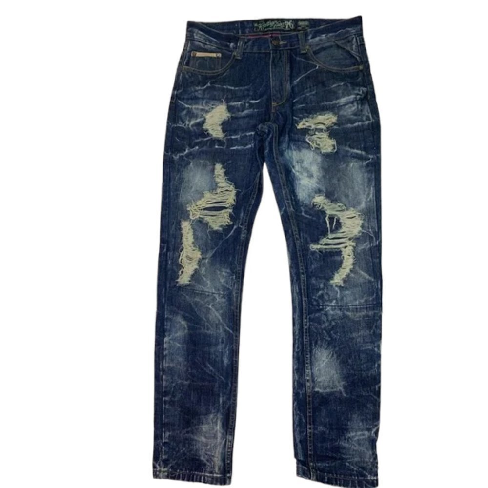 The Heritage by America 1776 light acid wash deconstructed denim jeans 34/33 - Picture 2 of 13